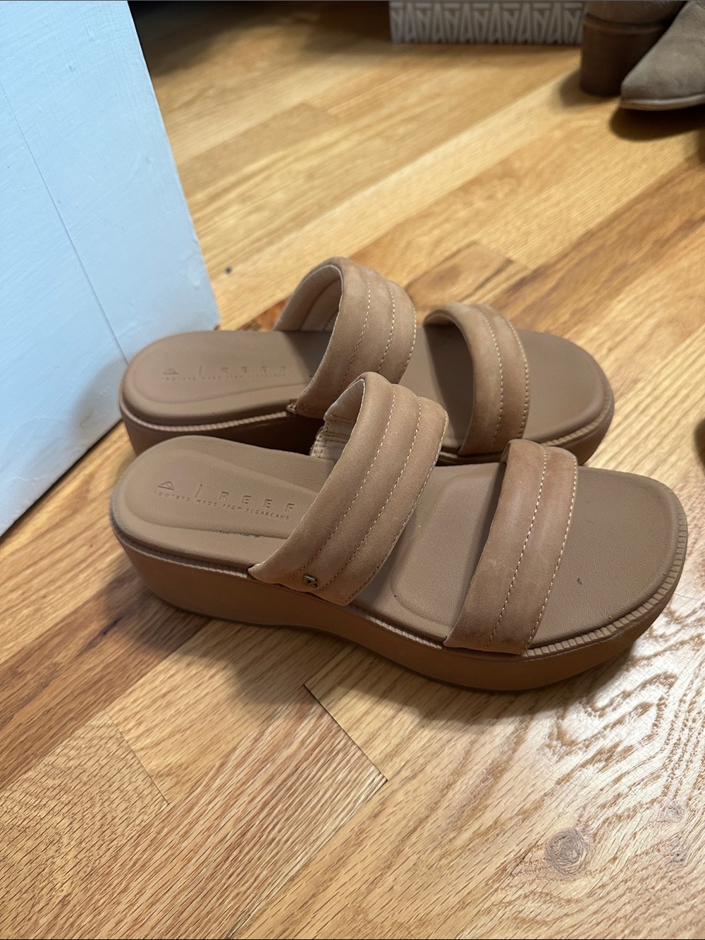 Reef Women’s Tan Double-Strap Platform Slide Sandals